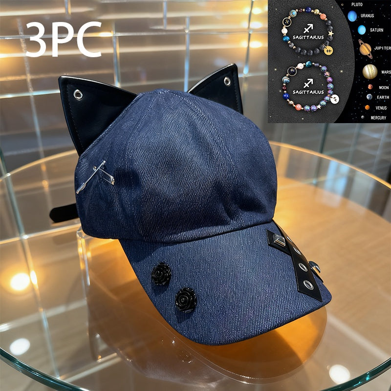 Y2K American Retro Cat Ears Flat Brim