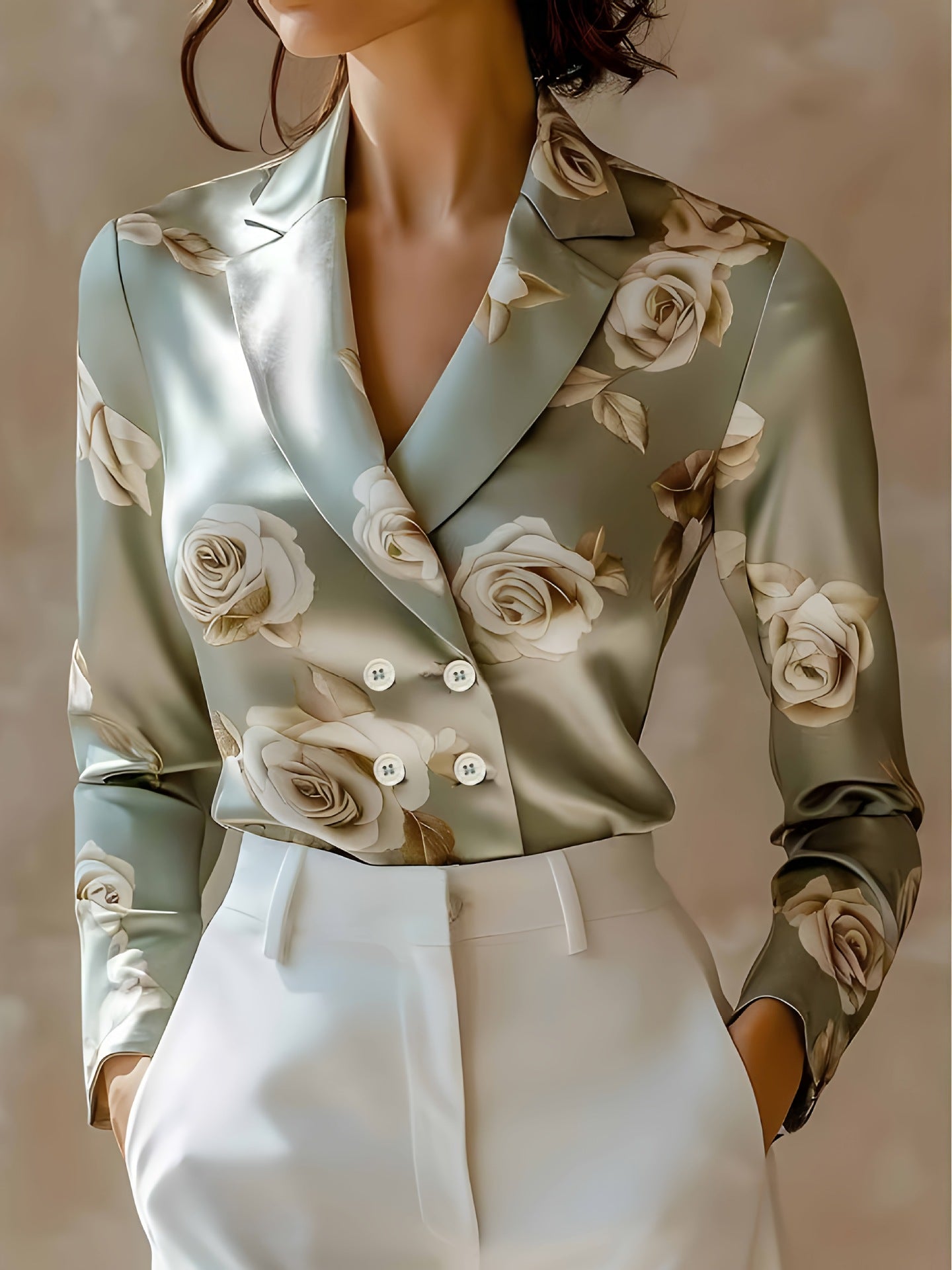 French Floral Print Long-sleeve Shirt