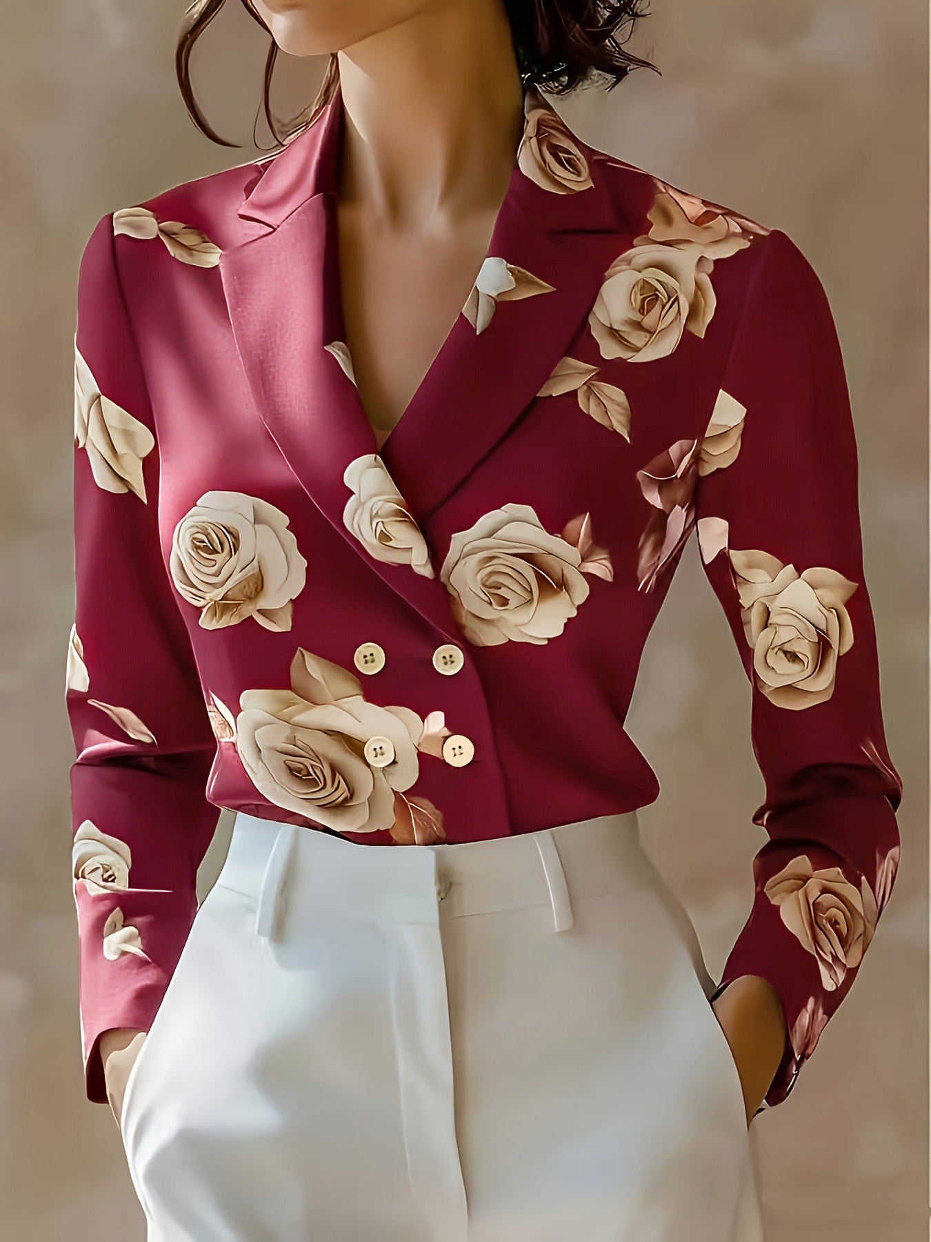 French Floral Print Long-sleeve Shirt