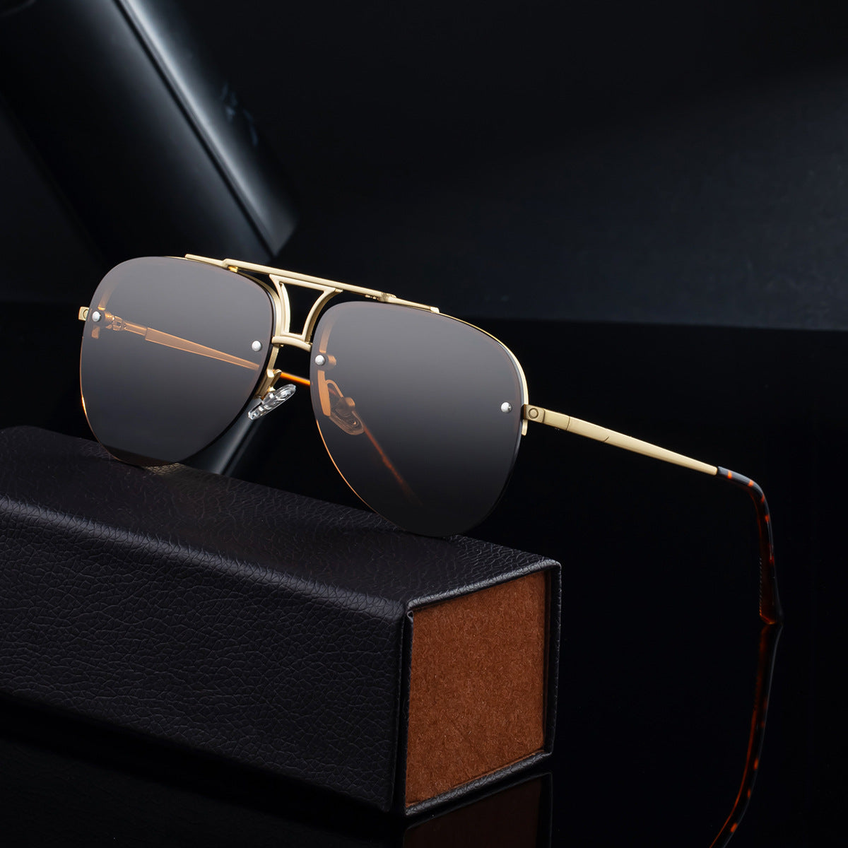 Mens Fashion Metal Half-Frame Sunglasses