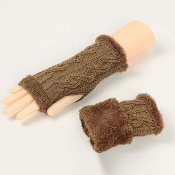 Rhombus Short Knitted Plus Fluff Thick Gloves