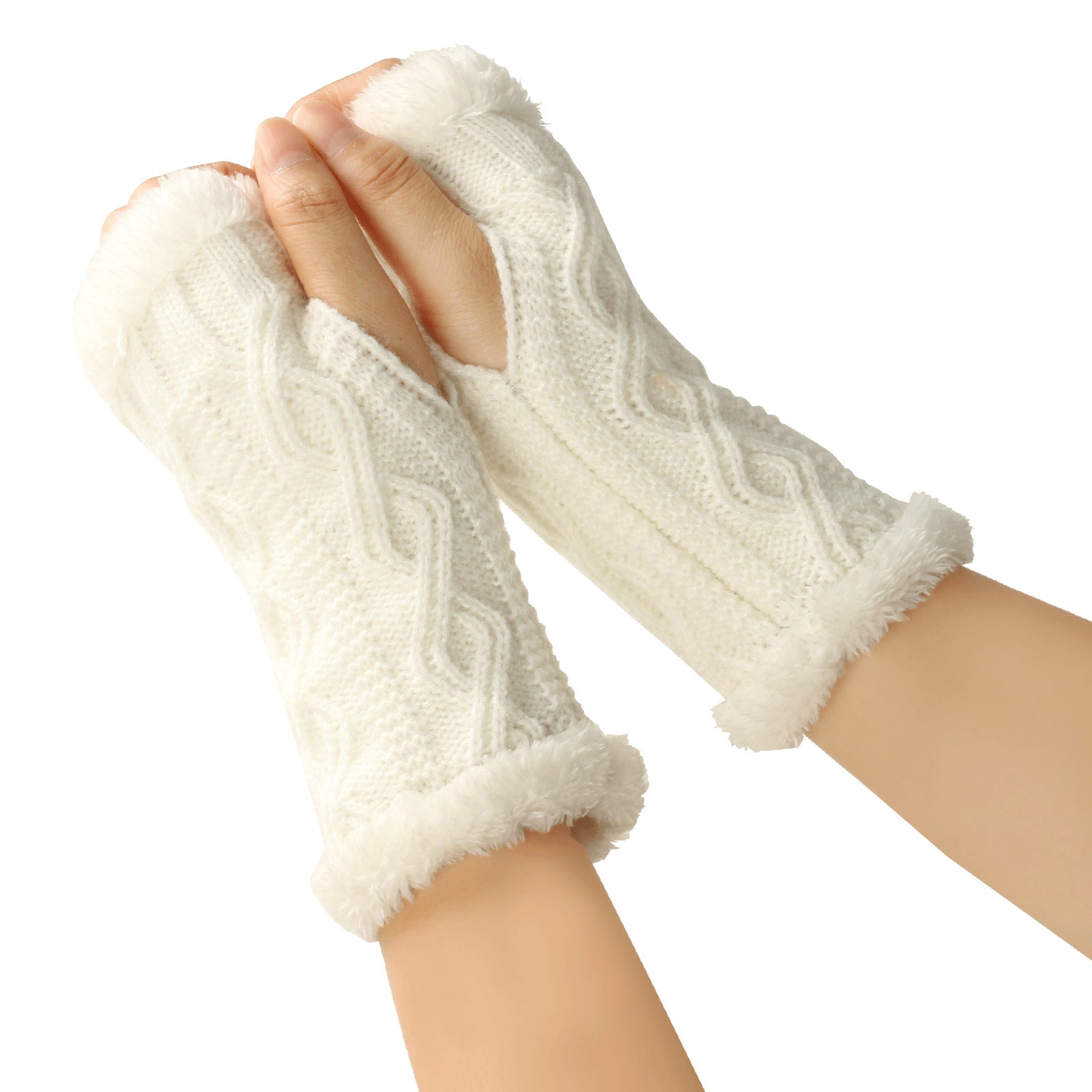 Rhombus Short Knitted Plus Fluff Thick Gloves