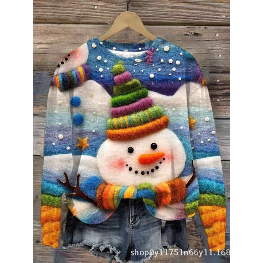 Cross-border Hoodie Christmas Street 3D Digital Print Women's Trendy Casual Round Neck Top