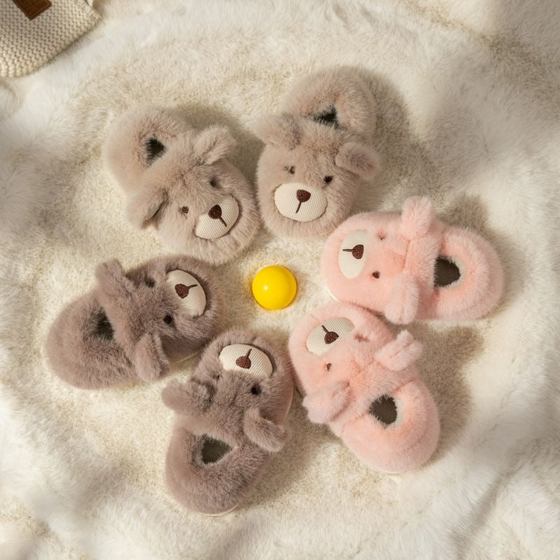 Plush Slippers - Home Cotton Slippers Heel-wrapping Shoes Boys And Girls Warm Shoes