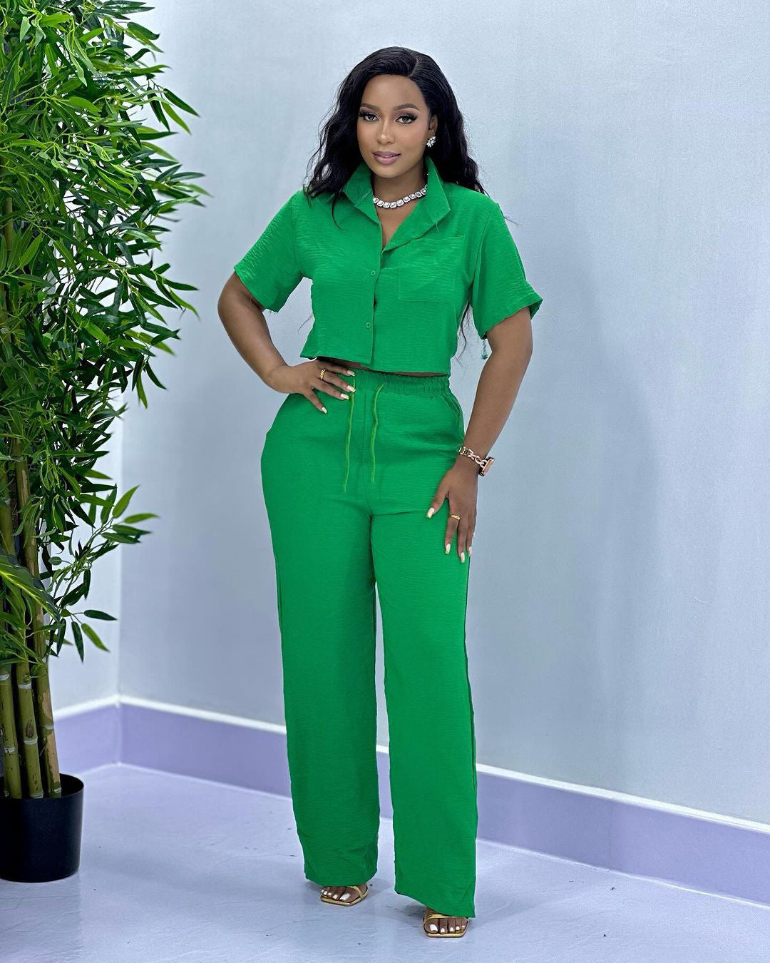Solid Color - Short Sleeve Fashion - Casual Two-piece Suit