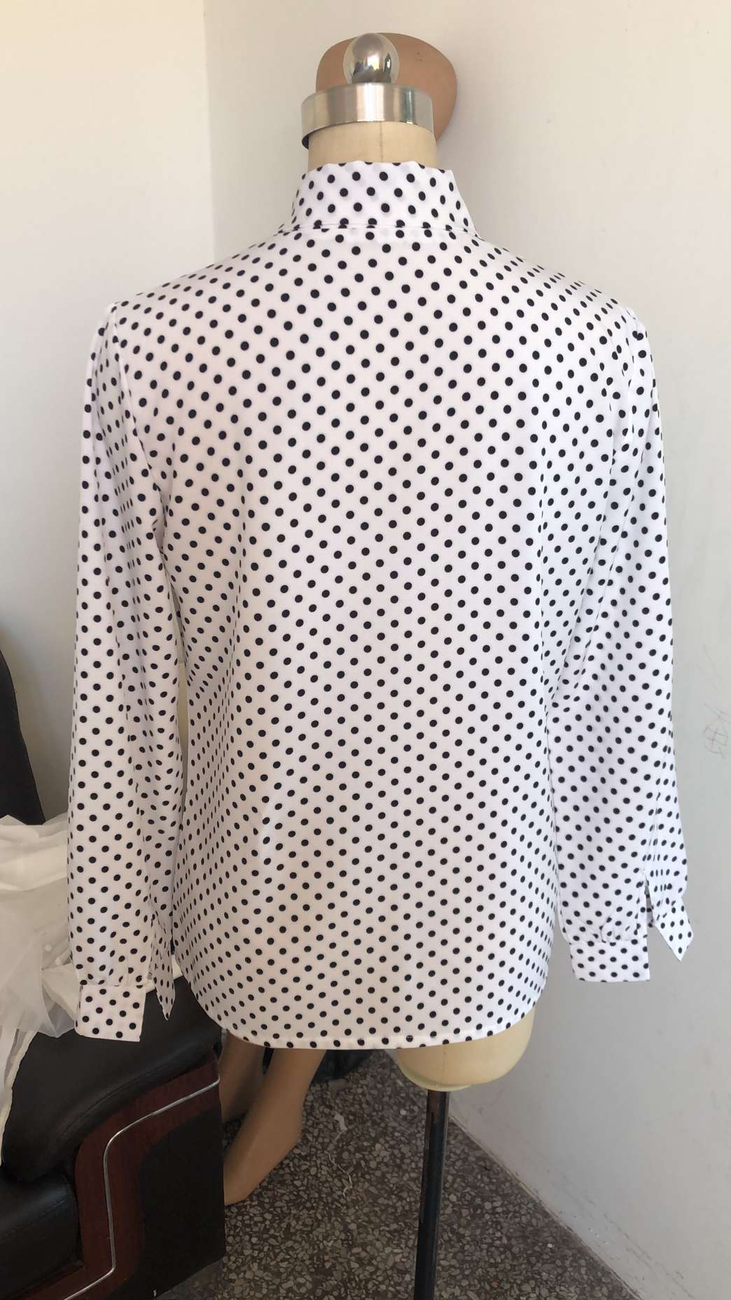 Women's Polka Dot Long-sleeved Lace Up Shirt Top Women