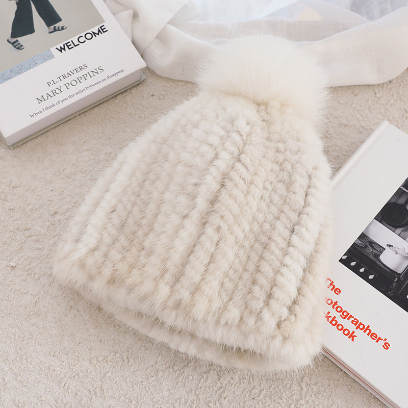 Ladies Mink Fur Hat Thickened Wool