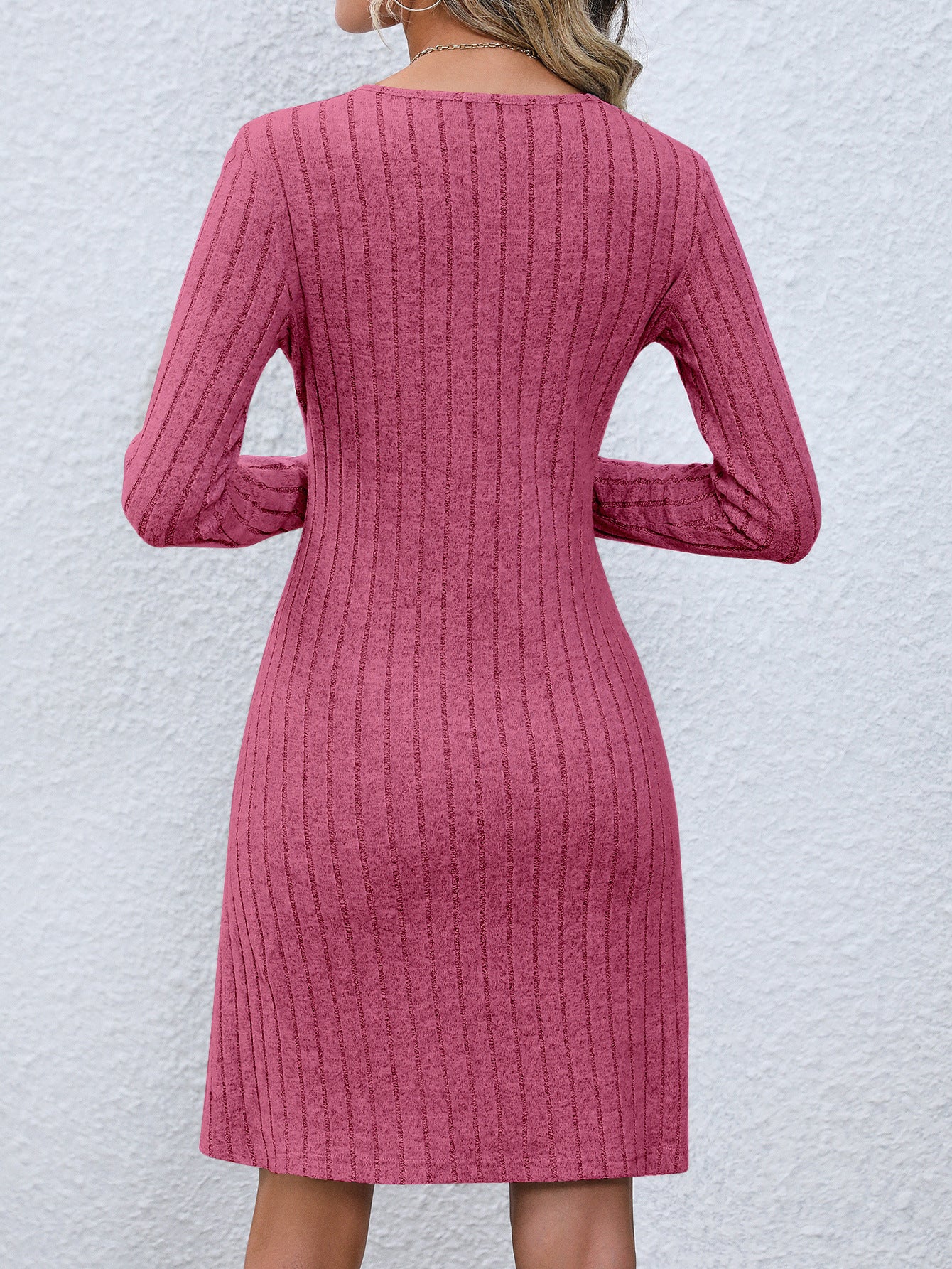 Fashion V-neck Long Sleeves Dress -  With Button Waist-controlled Design  - Slim Dresses Women's Clothing