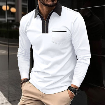 2024 Autumn Mens Long Sleeve - Zipper Polo Shirts -Casual Lapel Collar Zip Up Henley Shirts - Cotton Sports -Golf -Tennis T-Shirts With Pockets