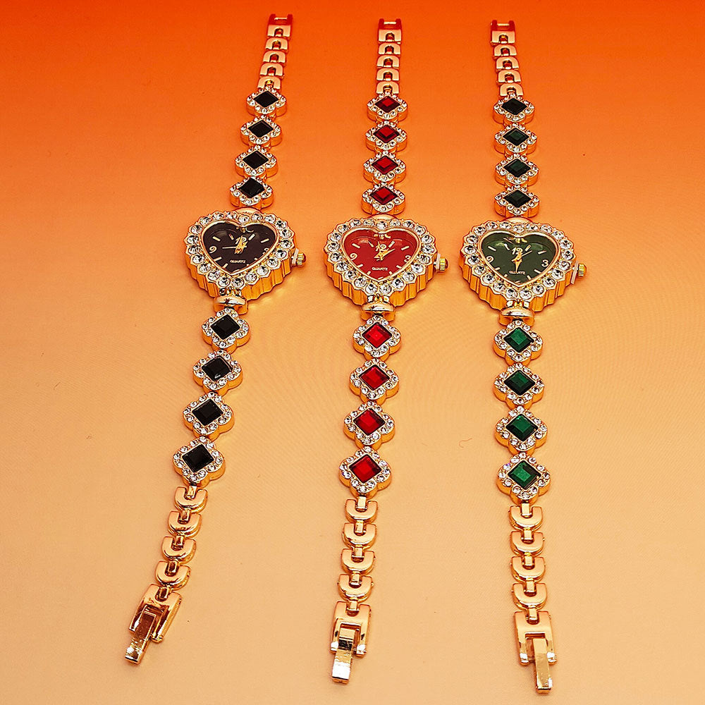 Fashion Love Shape Bracelet Watch Set Diamond Colored Heart Quartz Watch Women's Fashion Jewelry Set Valentine's Day Gift