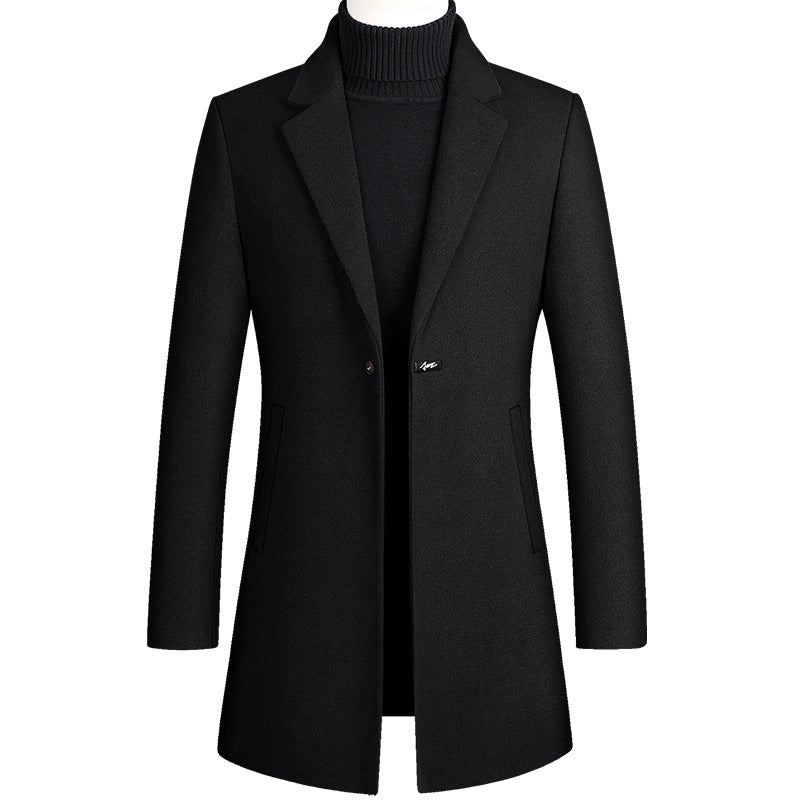 Long Woolen Trench Coat With One Button