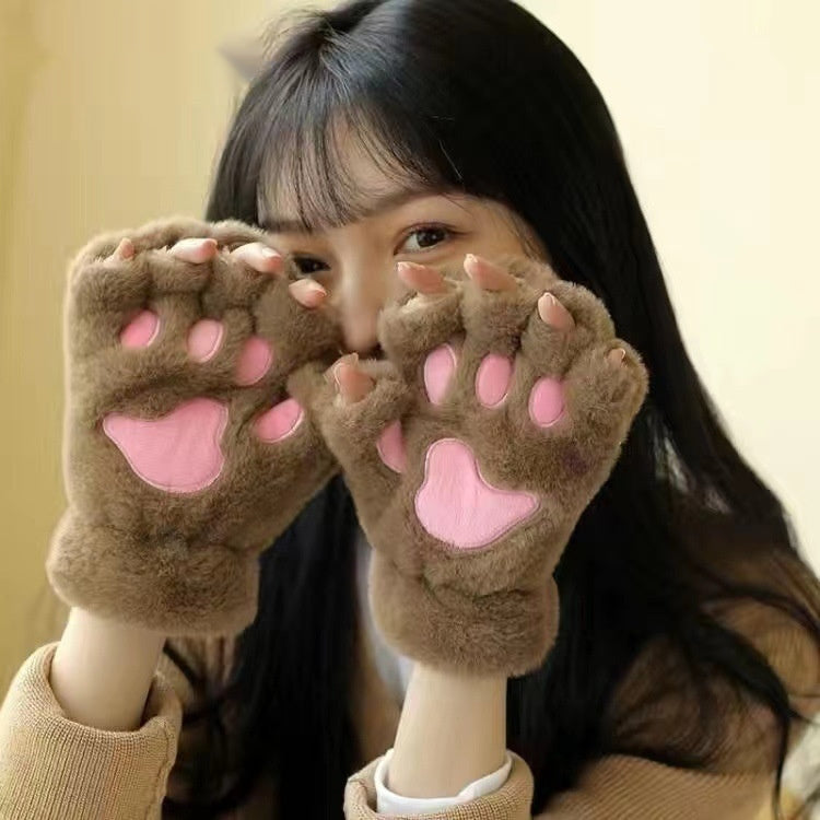 Plush Thickened Warm Plush Gloves Finger Cute Simple White Gloves