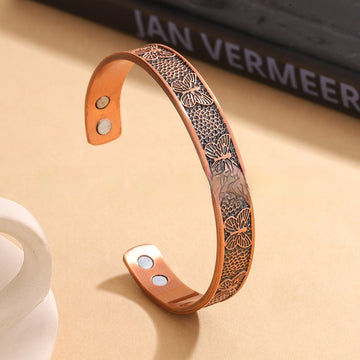Red Copper Magnetic Vintage Bracelet With Butterfly Design Widened Magnetic Clasp
