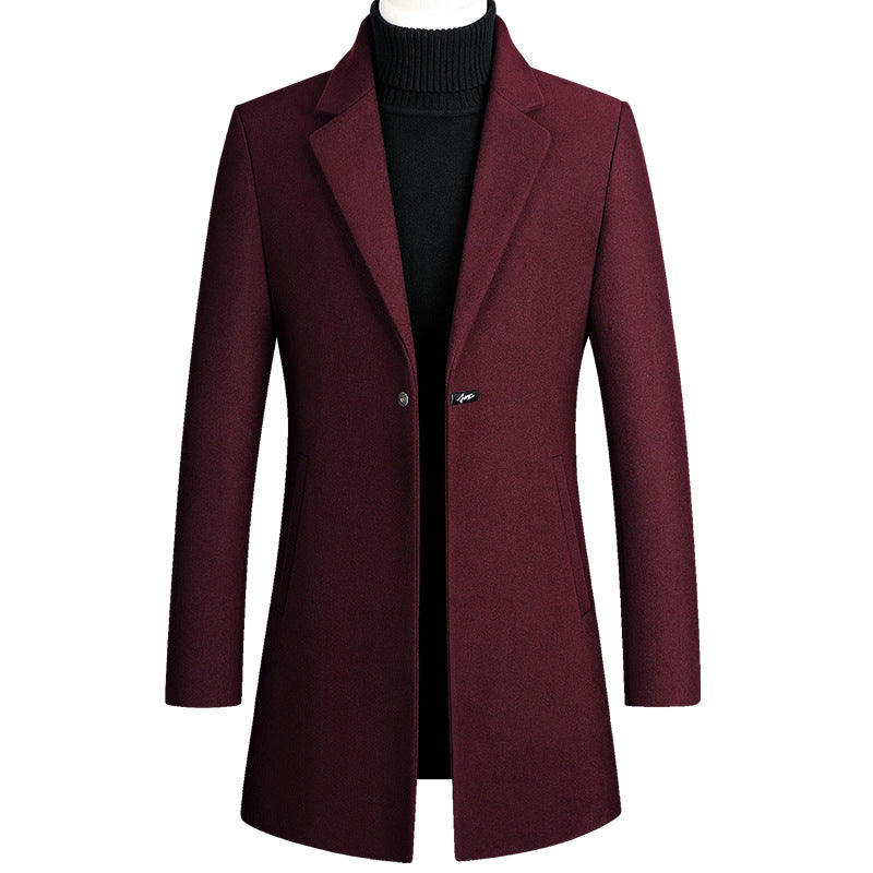 Long Woolen Trench Coat With One Button