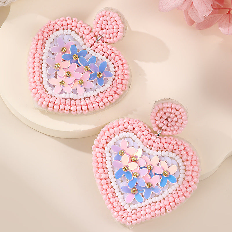 Fashion Valentine's Day Bead Doppel Herz Earrings Creative