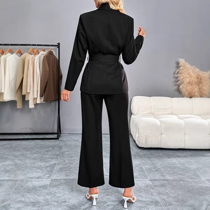 Women's Fashion - Elegant Lady Solid Color Belt Sets Western Suit