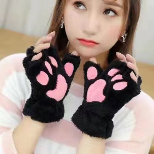 Plush Thickened Warm Plush Gloves Finger Cute Simple White Gloves