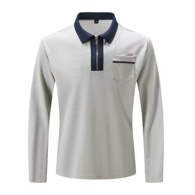 2024 Autumn Mens Long Sleeve - Zipper Polo Shirts -Casual Lapel Collar Zip Up Henley Shirts - Cotton Sports -Golf -Tennis T-Shirts With Pockets