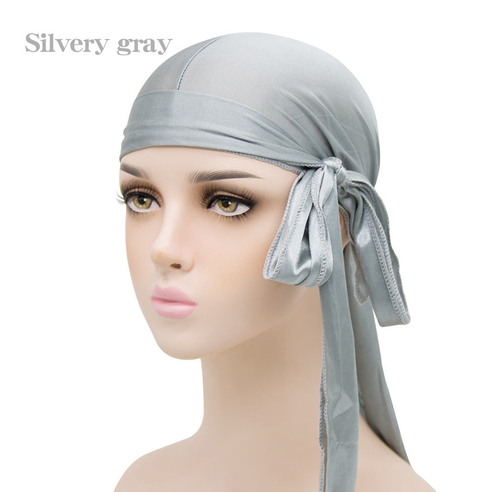 Unisex Satin Long Tail Headwrap  Stretchy Pirate Hat And Hip Hop Turban For Men And Women, Elastic Bandana Cap For Costume And Fashion