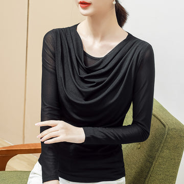 Women's Solid Color Pleated Bottoming Shirt T-shirt