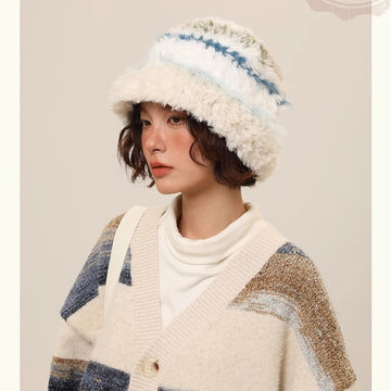 Laid-back Retro Color-block Knit Beanie For Women