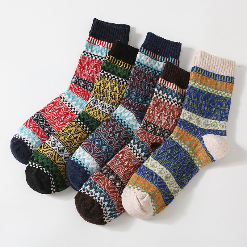 Retro Large Square Wool Socks