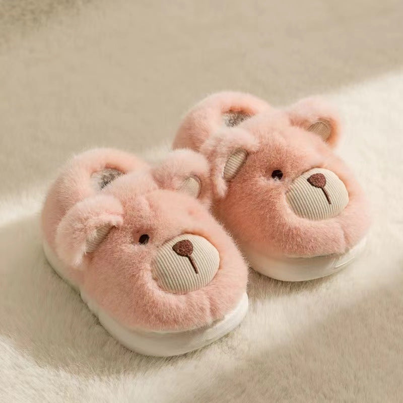Plush Slippers - Home Cotton Slippers Heel-wrapping Shoes Boys And Girls Warm Shoes
