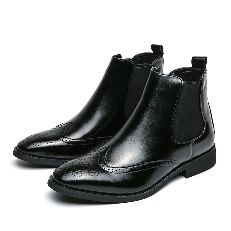 High-top Leather Shoes Men's Pointed Chelsea Booties