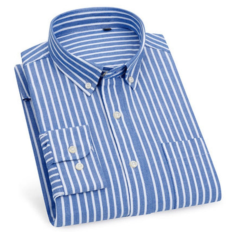 Shirt Men's Cotton Oxford Fabric Non-iron Casual Casual Long-sleeved Striped Shirt