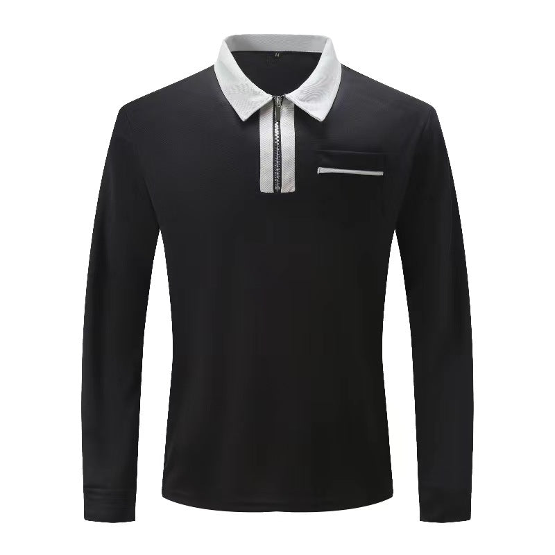 2024 Autumn Mens Long Sleeve - Zipper Polo Shirts -Casual Lapel Collar Zip Up Henley Shirts - Cotton Sports -Golf -Tennis T-Shirts With Pockets