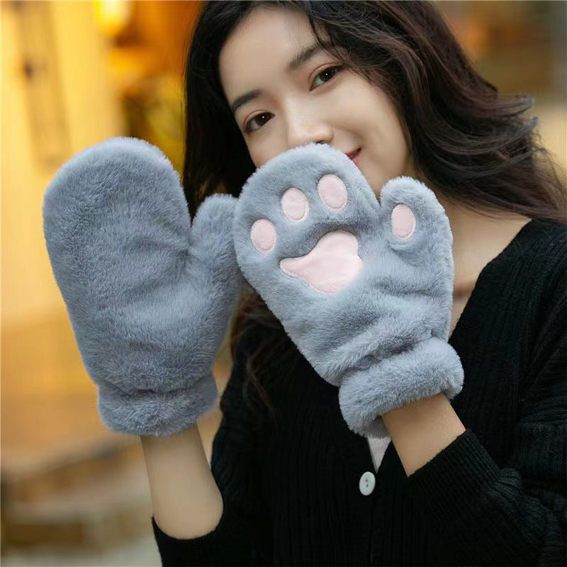 Plush Thickened Warm Plush Gloves Finger Cute Simple White Gloves
