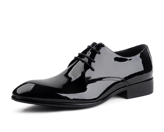 Leather Lace-up Glossy Wedding Shoes  Leather Pointed-toe