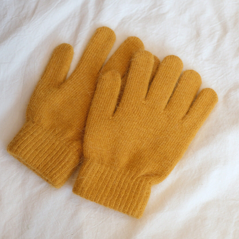 Women's Winter Finger Knitting Cute Monochrome Girl Versatile Pure Color Warm Gloves