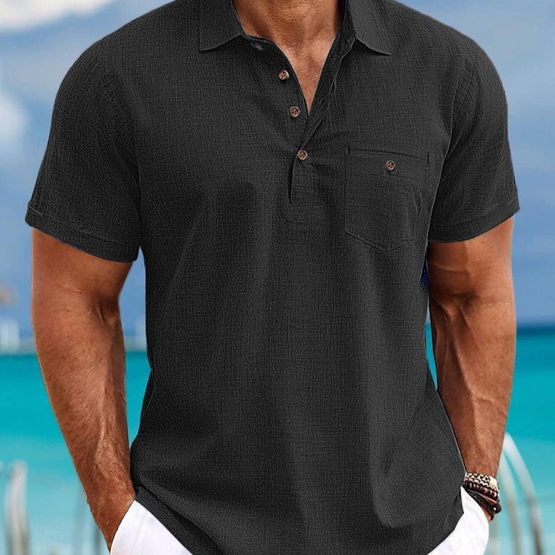 Men's Shirt Amoi Shirt Men's Lapel Single Pocket Short Sleeve Shirt