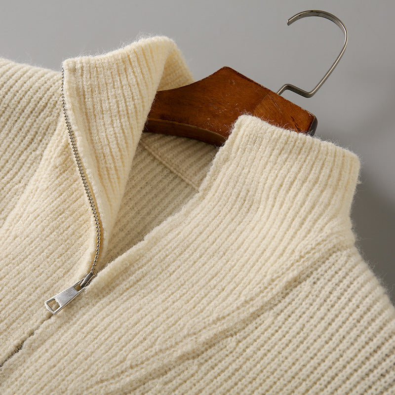 Soft Knit Fabric Men's Half-zip Sweater -  Solid Color Knitwear