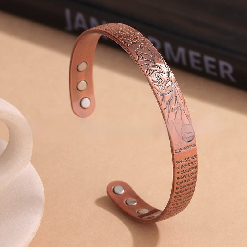 Euro-American Retro Rose Gold Open-End Embossed Design Magnetic Health Bracelet