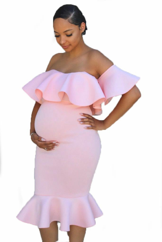 Women's Elastic- Pregnant Women Ruffles Dress