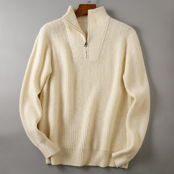 Soft Knit Fabric Men's Half-zip Sweater -  Solid Color Knitwear