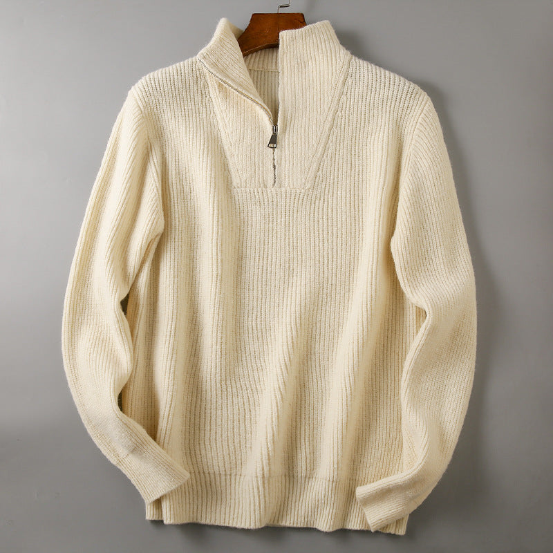Soft Knit Fabric Men's Half-zip Sweater -  Solid Color Knitwear