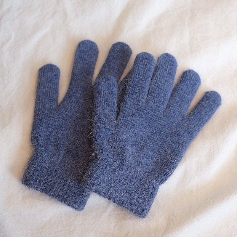 Women's Winter Finger Knitting Cute Monochrome Girl Versatile Pure Color Warm Gloves