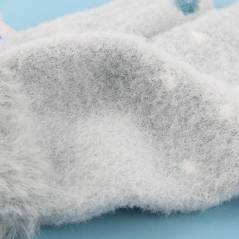 Padded And Thickened Warm Snowman Embroidered Touch Screen Gloves