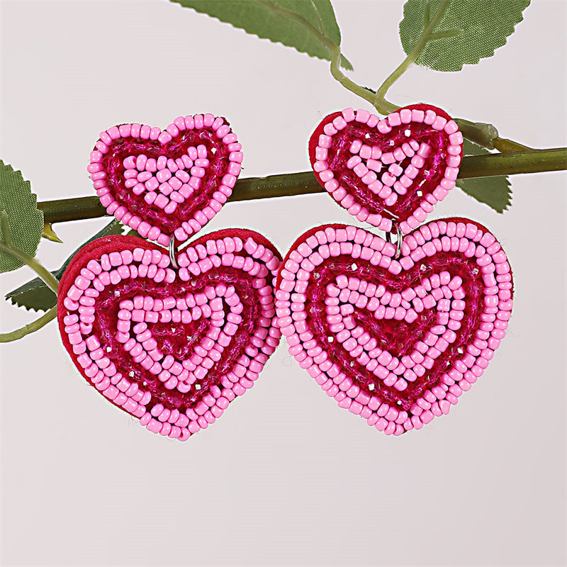 Fashion Valentine's Day Bead Doppel Herz Earrings Creative