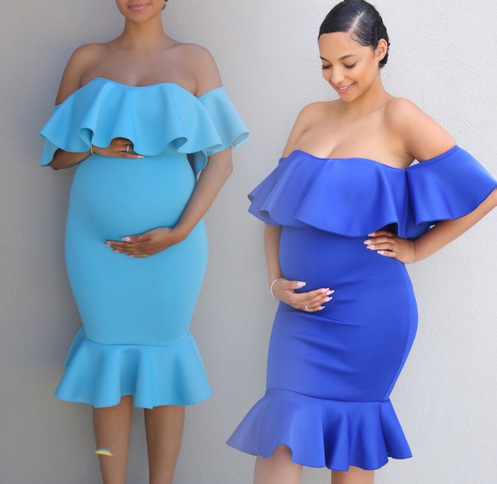 Women's Elastic- Pregnant Women Ruffles Dress