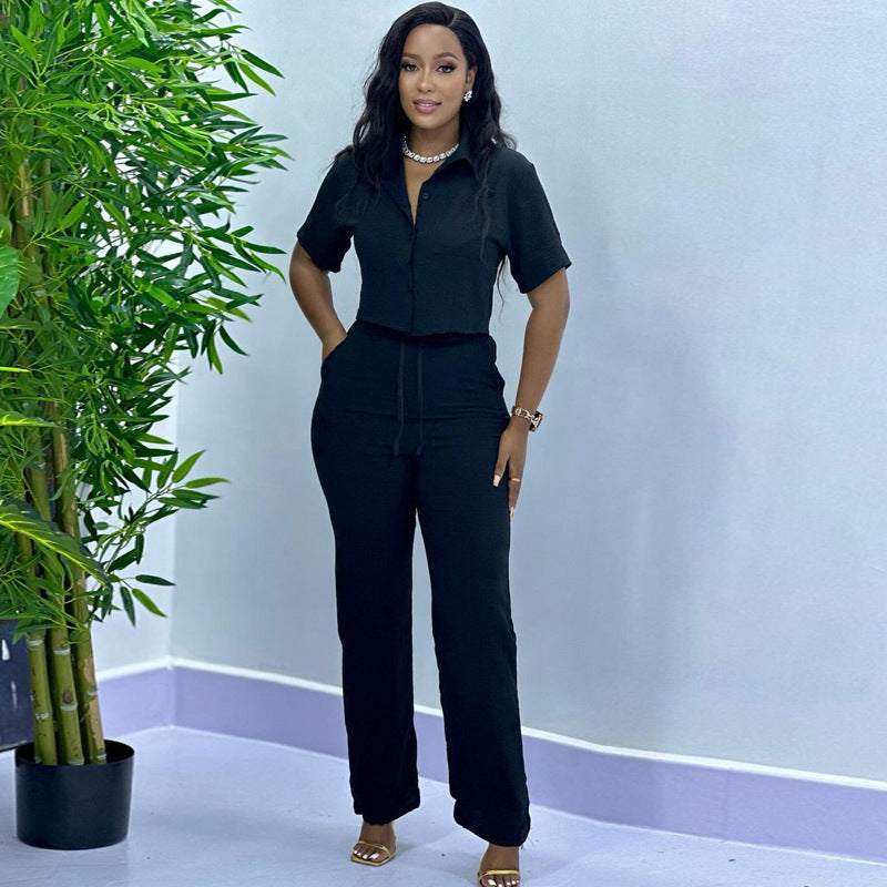 Solid Color - Short Sleeve Fashion - Casual Two-piece Suit