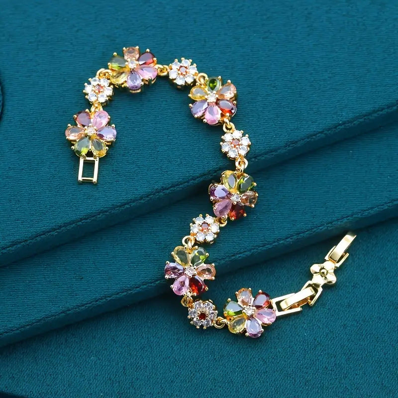 Four-leaf Flower Colorful Zircon Bracelet For Women