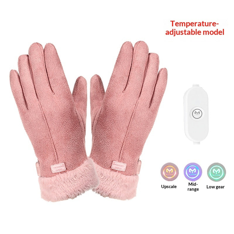 Winter Women's USB Heating Waterproof Suede Finger Gloves