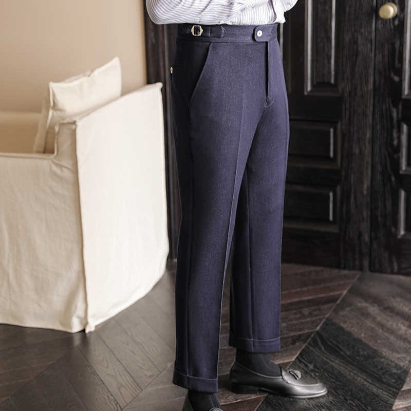 Casual High-waisted Men's Non-ironing Elastic Hanging Pants Naples Solid Color Dress Pants