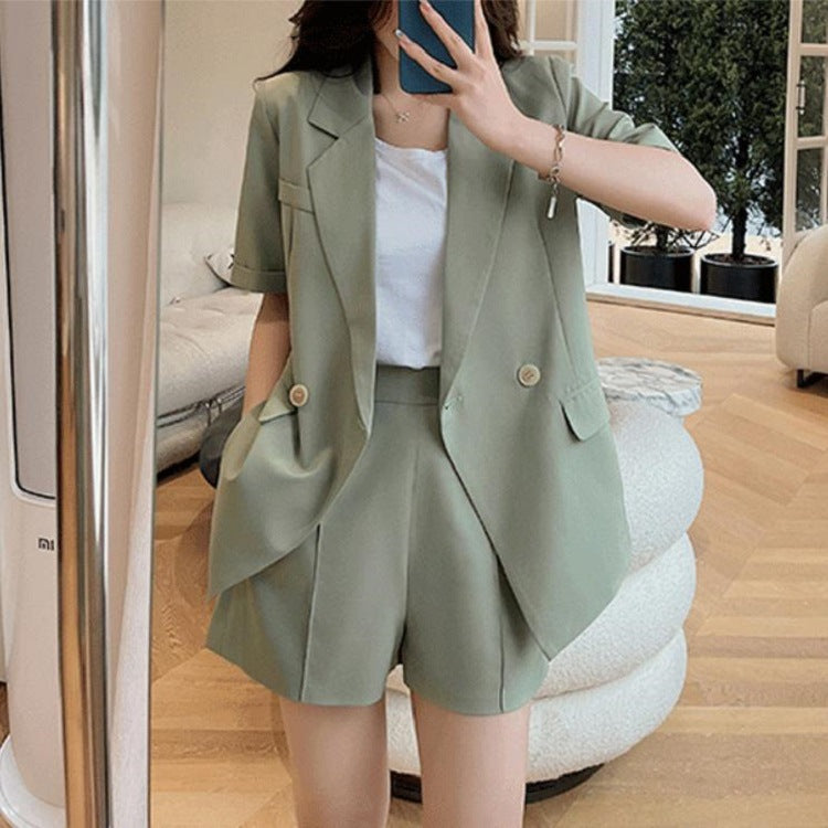Women's Temperament Fashion Short Sleeve -Shorts Two Piece Set