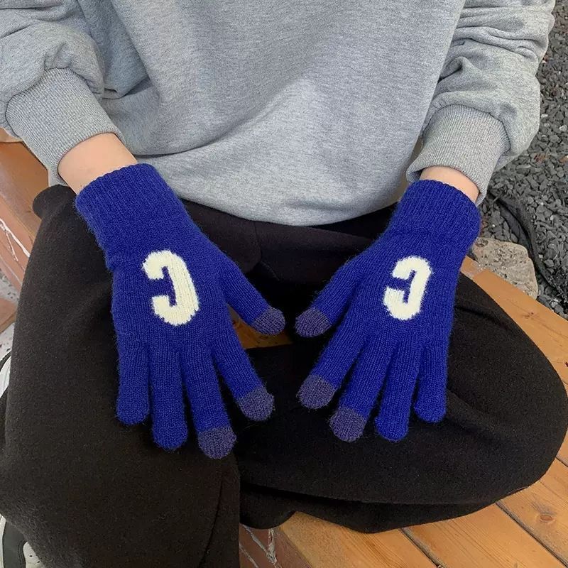 Candy Color  Letter C Thick Cute Wool Knitted Warm Gloves