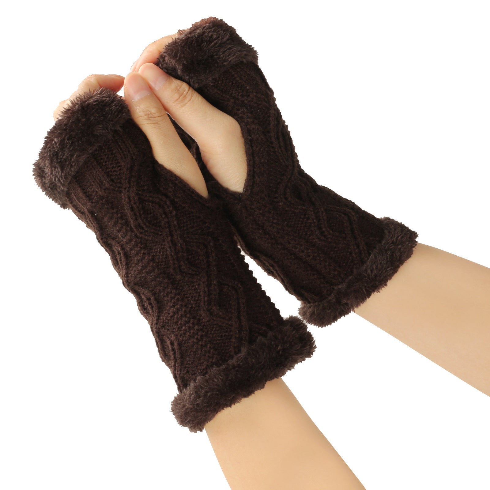Rhombus Short Knitted Plus Fluff Thick Gloves